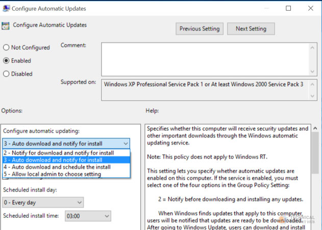 turn on automatic updates windows 10 group policy