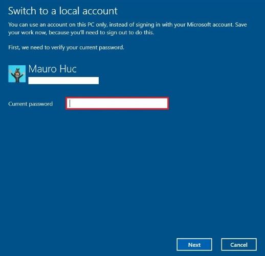 how to switch to local account windows 10