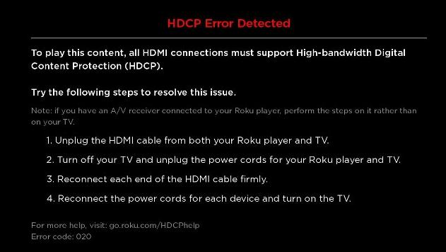 Roku HDCP Error Message
