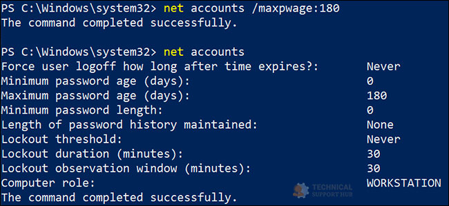 windows password expiration date
