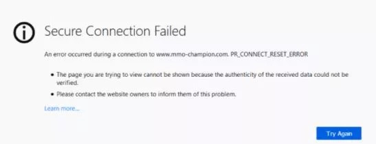 PR_CONNECT_RESET_ERROR Firefox Error
