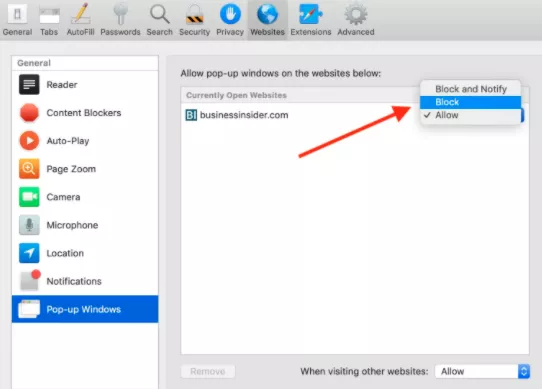Allow and Block Pop-Ups in Safari