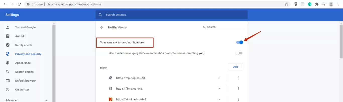 Enable and Disable Notifications in the Chrome Browser