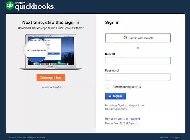 Sign in to QuickBooks Online with Google