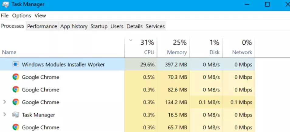 Windows Modules Installer Worker High CPU & Disk Usage in Windows 10