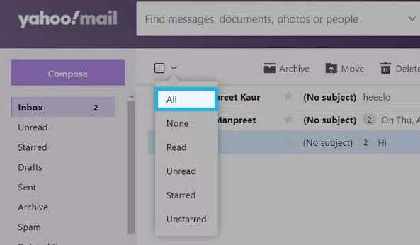 can't delete yahoo emails