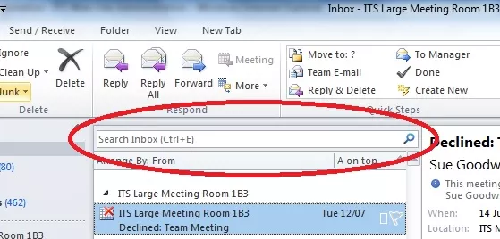 Outlook Search not Working