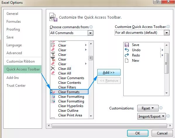 remove formatting in excel