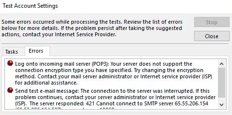 How to Fix Outlook Error 421, Cannot Connect to SMTP Server