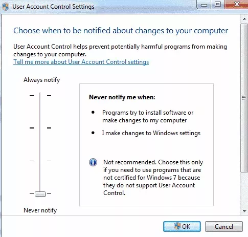 Adjust the UAC Settings