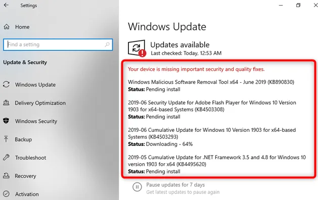 Fix “Your Device is Missing Important Security and Quality Fixes” Issues in Windows 10