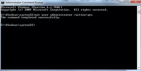 Enable Inbuilt Admin Account through Command Prompt