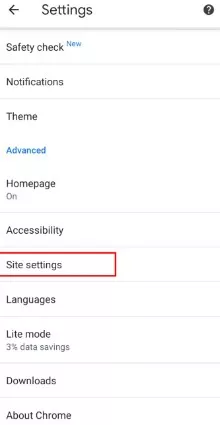 site settings chrome android