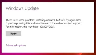 Install Error 0x80070103 in Windows Update