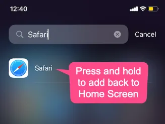 Put Back Safari on Home Screen in iPhone/iPad