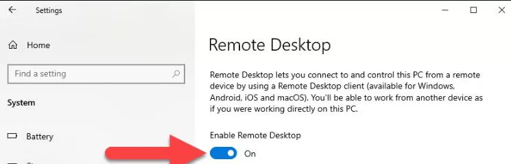 Remote Desktop on your Target PC for Windows 8
