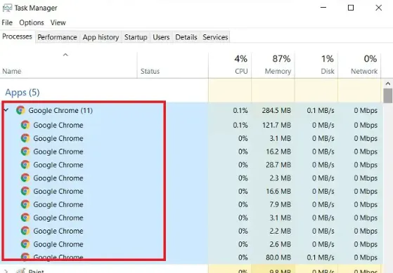 Stop Multiple Chrome Processes in Task Manager
