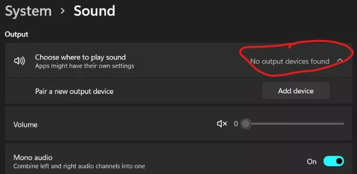 omputer Claim There isn't an Installed Audio Output Device