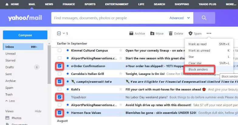 Block Emails From Senders in Yahoo Mail